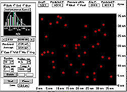 A graphic with a sidebar that contains a table of information and a display of red dots representing molecules in motion.