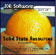 A graphic showing a hand holding an orange on a pale background and the words "JCE Software" and "Solid  State Resources" are seen on the graphic.