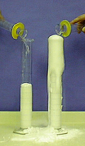 The rate of foam is compared between a mixture that contains a buffer and a solution that has no buffer.