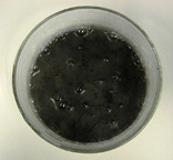 Black solids in a liquid inside a container
